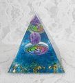 Orgonite Pyramid Galaxy Amethyst Purple Sphere, Blue Quartz Crystals Gold Leaf, 2" Size Orgone EMF Protection Positive Energy Handmade Gift