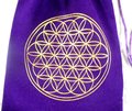 Tarot or Oracle Card Deck Drawstring Bag Velveteen, 5" x 8" Flower of Life, Gold on Purple, for Pocket or Travel Size Cards, Treasure Pouch