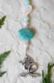 Keychain or Purse Charm, Sea Glass Northwest, Amazonite Nugget, Mother of Pearl Heart, FW Pearls, Abalone Shell, Mermaid Handmade Ocean Gift