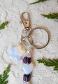 Keychain or Purse Charm, Rainbow Moonstone and Fluorite, Opalite Star & Heart, Crystal AB Beads, Purple Shell, Mushroom Charm, Handmade Gift