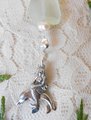 Keychain or Purse Charm Chrysoprase Faceted, Clear AB Quartz Nuggets, FW Pearls, Abalone Shell, Mermaid Riding Dolphin, Handmade Ocean Gift