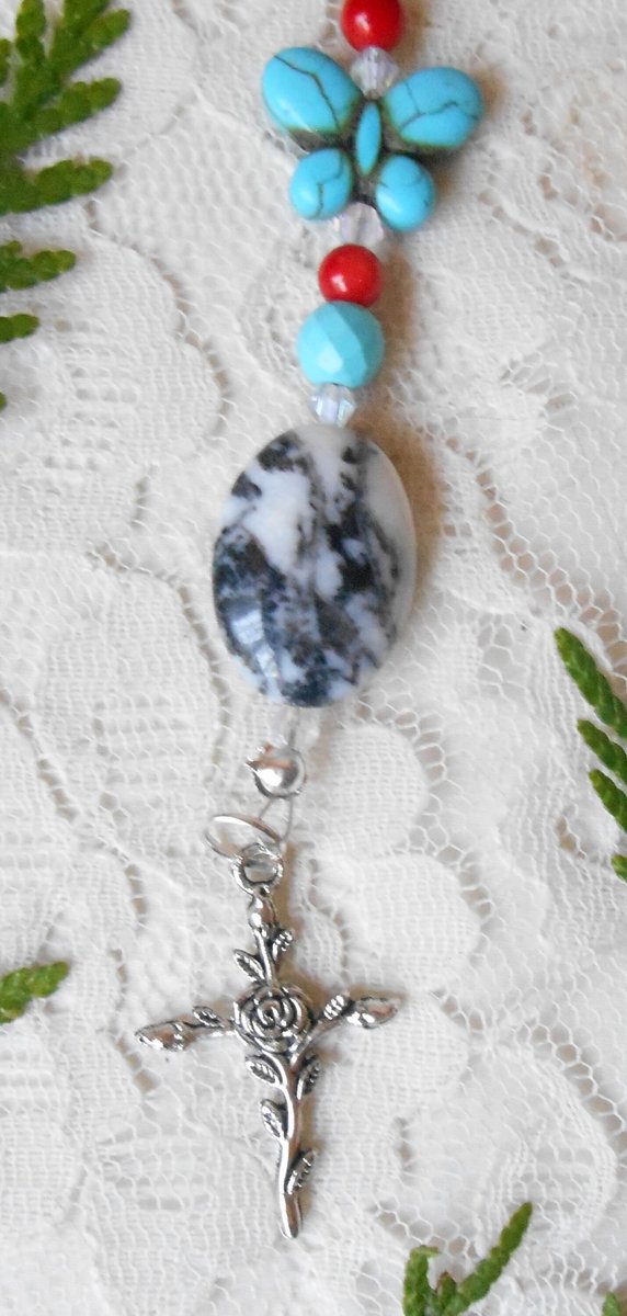 Keychain or Purse Charm, Zebra Jasper, Howlite Turquoise Butterfly, Black Onyx, Coral, Cross with Rose, Love You To The Moon and Back, Gift