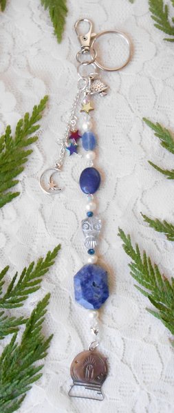 Keychain or Purse Charm Lapis Lazuli, Kyanite, Czech Glass Owl, FW Pearls, Mushroom, Moon & Star, Crystal Ball Charm, Crystals Handmade Gift